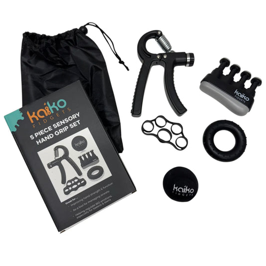 Kaiko Fitness 5-piece sensory hand grip set with packaging on a white background