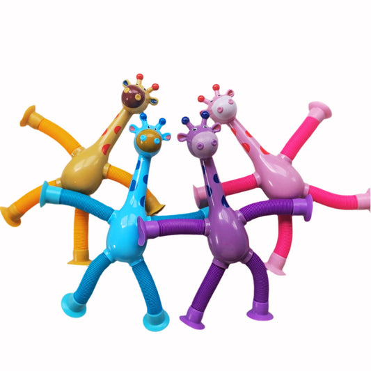 Giraffe Pop Tube Fidget Suction Toy in assorted colours in Yellow, Blue, Pink and Purple