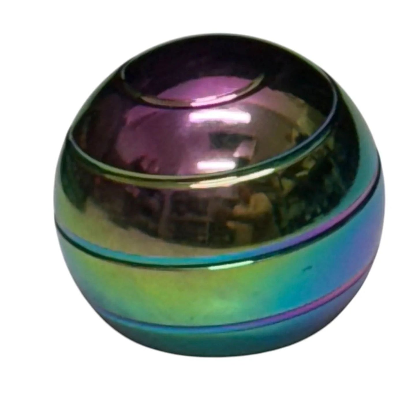 Close up of Gyroscope Spinning Desktop Fidget by Kaiko in Oil Slick