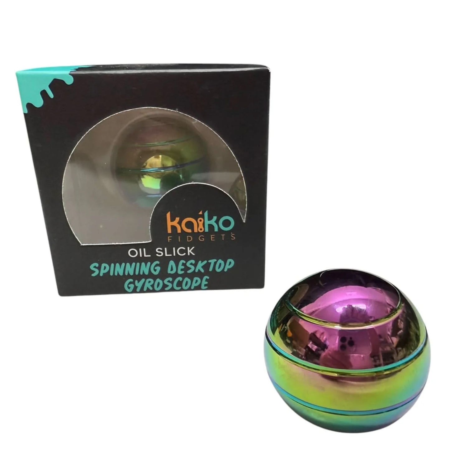 Gyroscope Spinning Desktop Fidget by Kaiko in Oil Slick with box