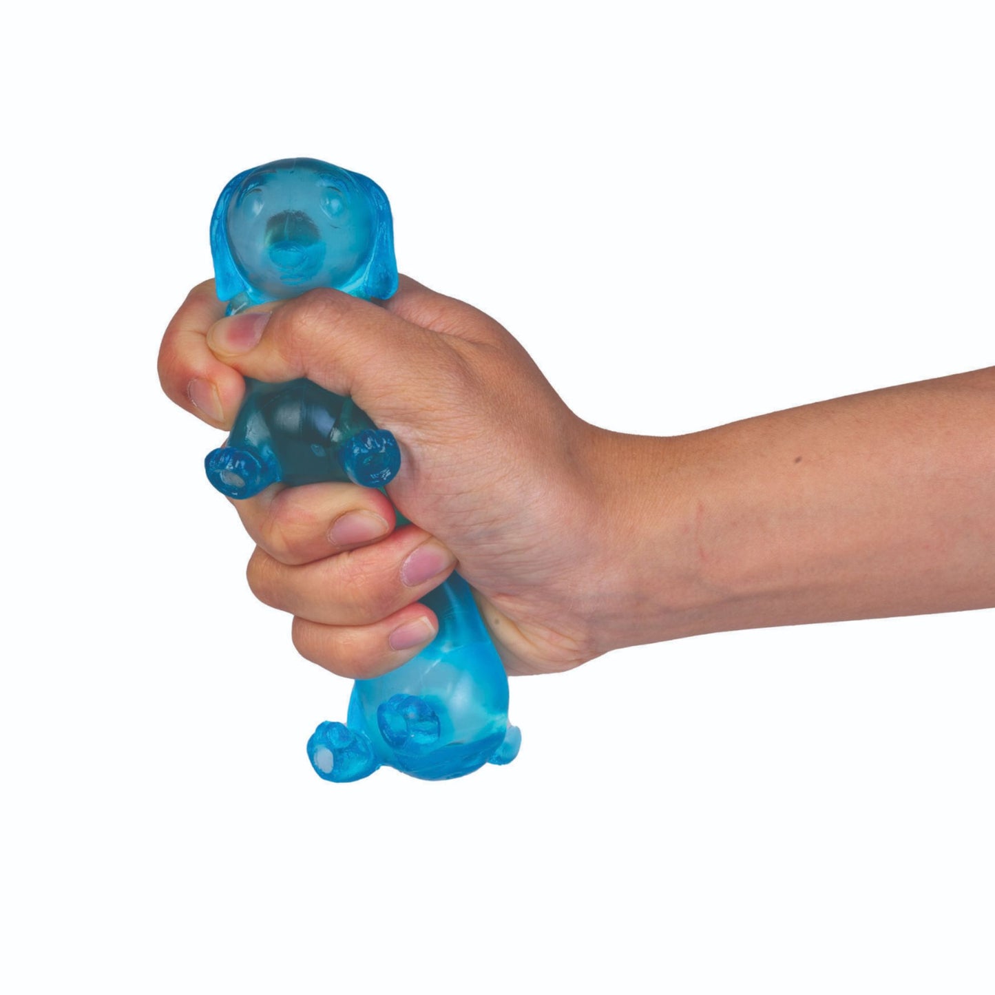 Hand holding a Smooshos Super Squeeze Dachshund Stress Ball Squishy in Blue