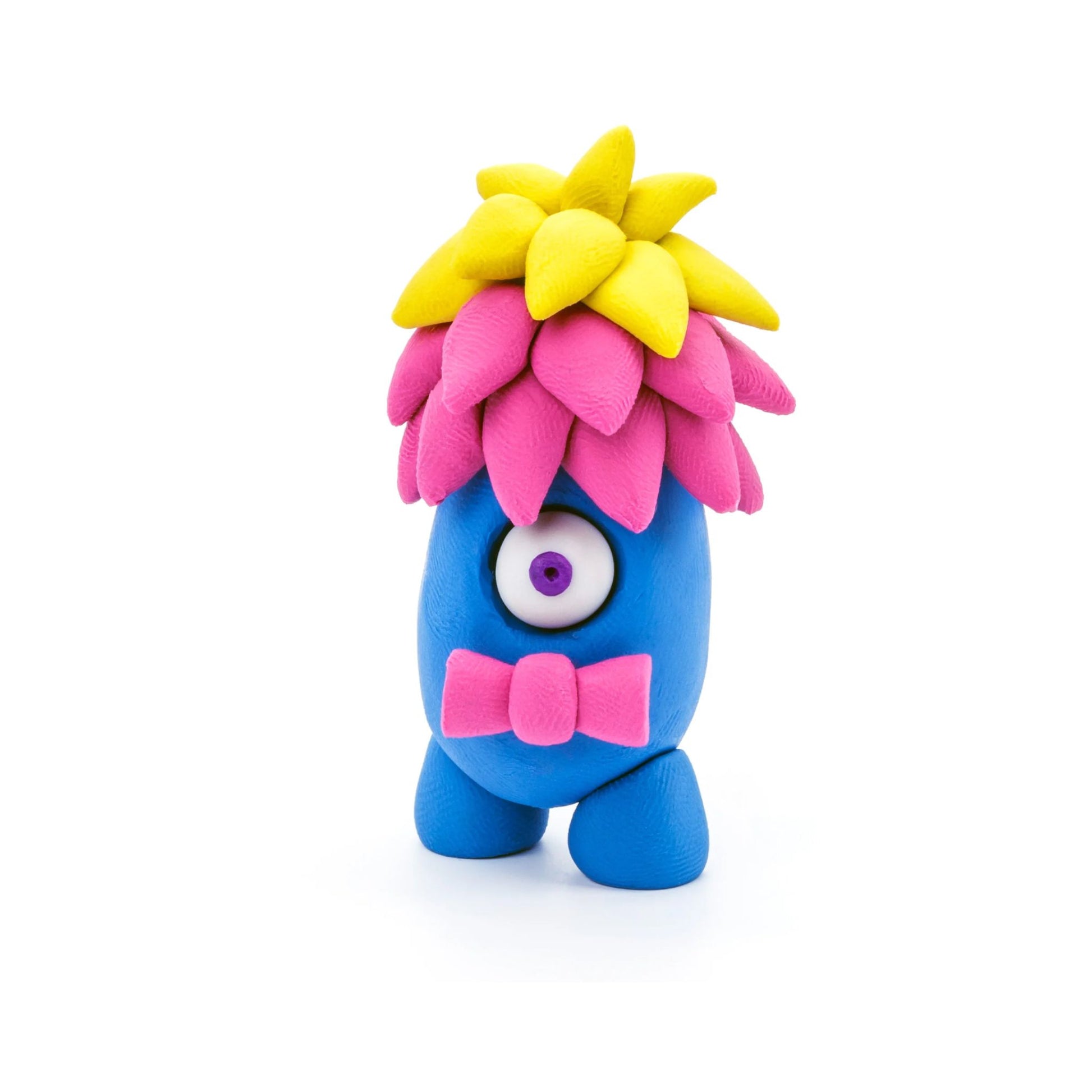 Blue, pink and yellow made of Hey Clay air-dry clay on a white background