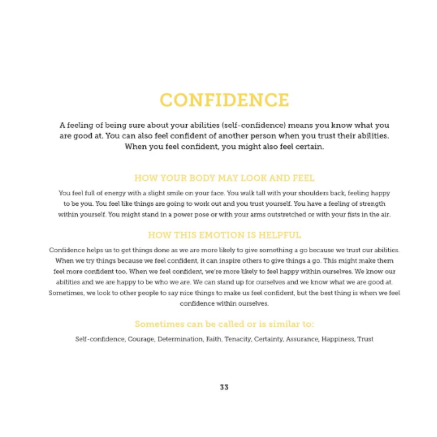 The "confidence" page from the book, "How Do I Feel A Dictionary of Emotions for Children" by Craig Phillips