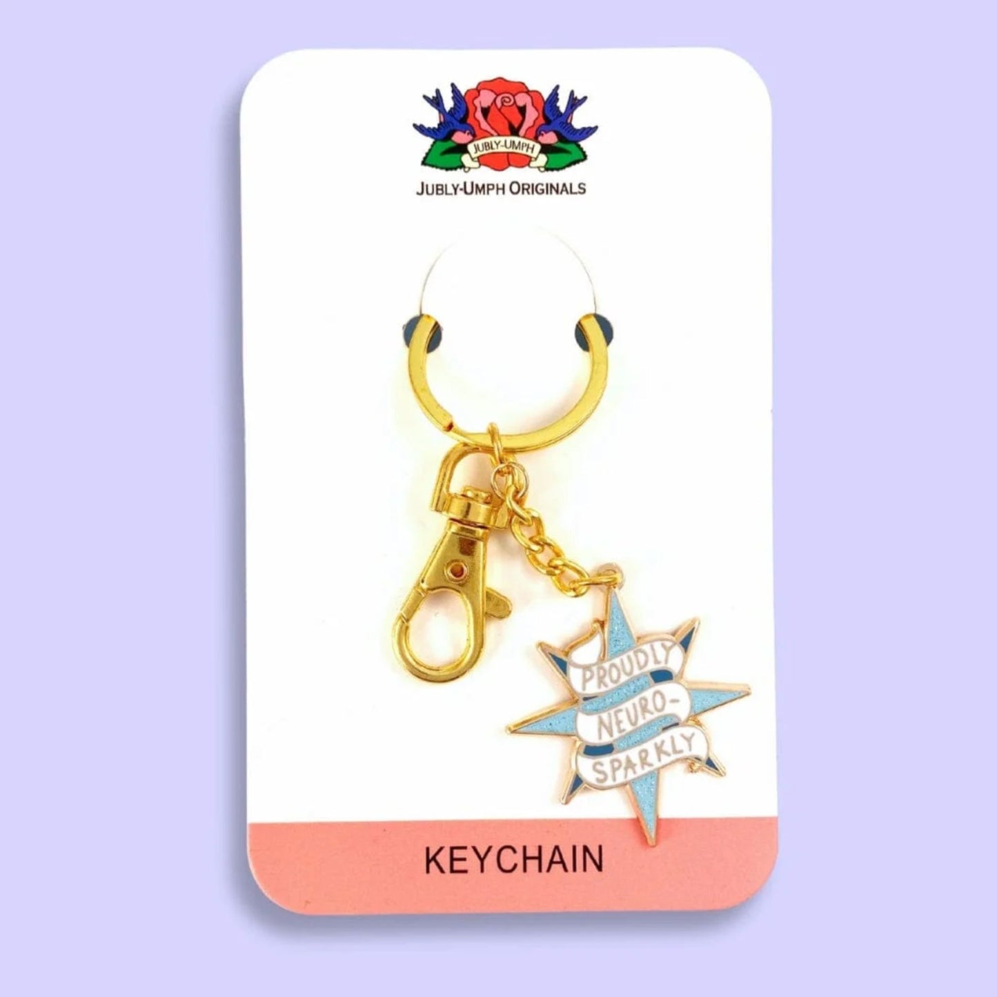 Jubly Umph Proudly Neurosparkly Keychain on card