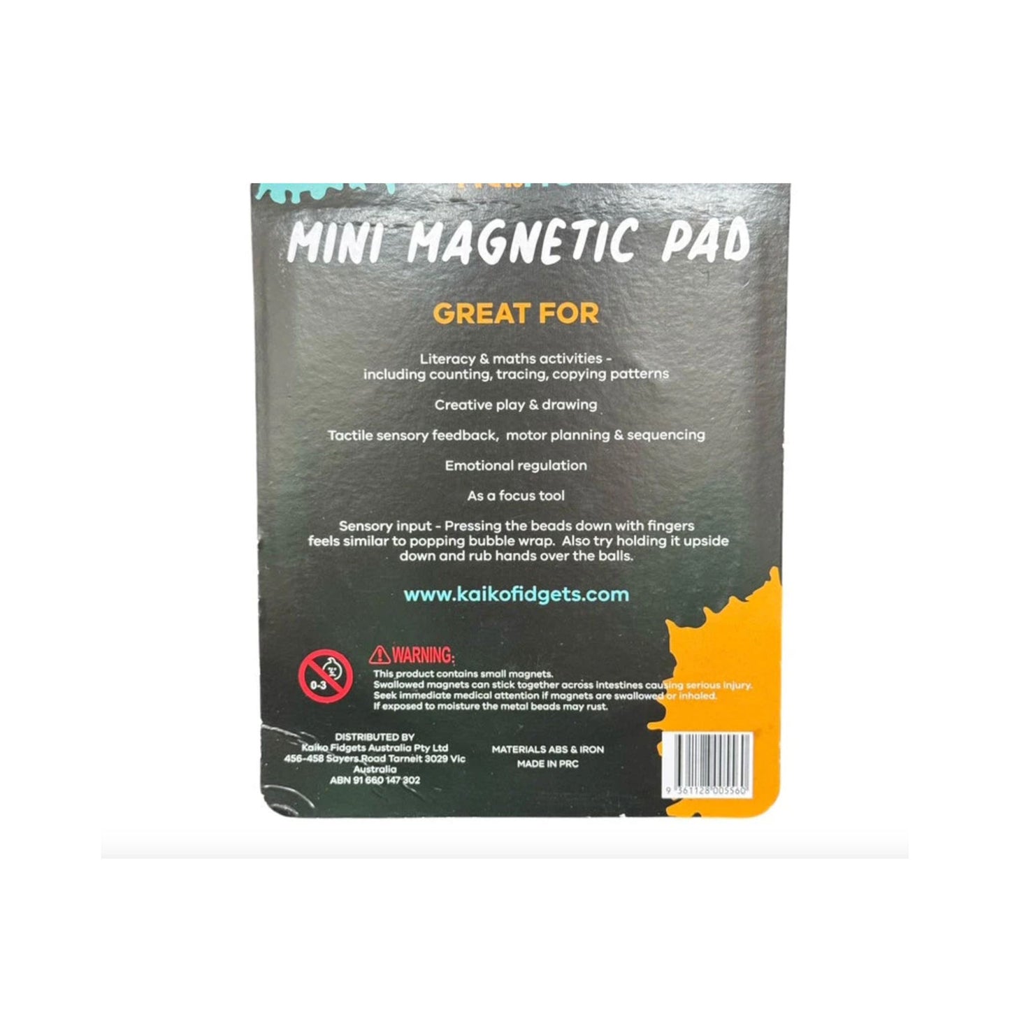 Rear packaging of Mini Magnetic Pad Round Sensory Toy by Kaiko