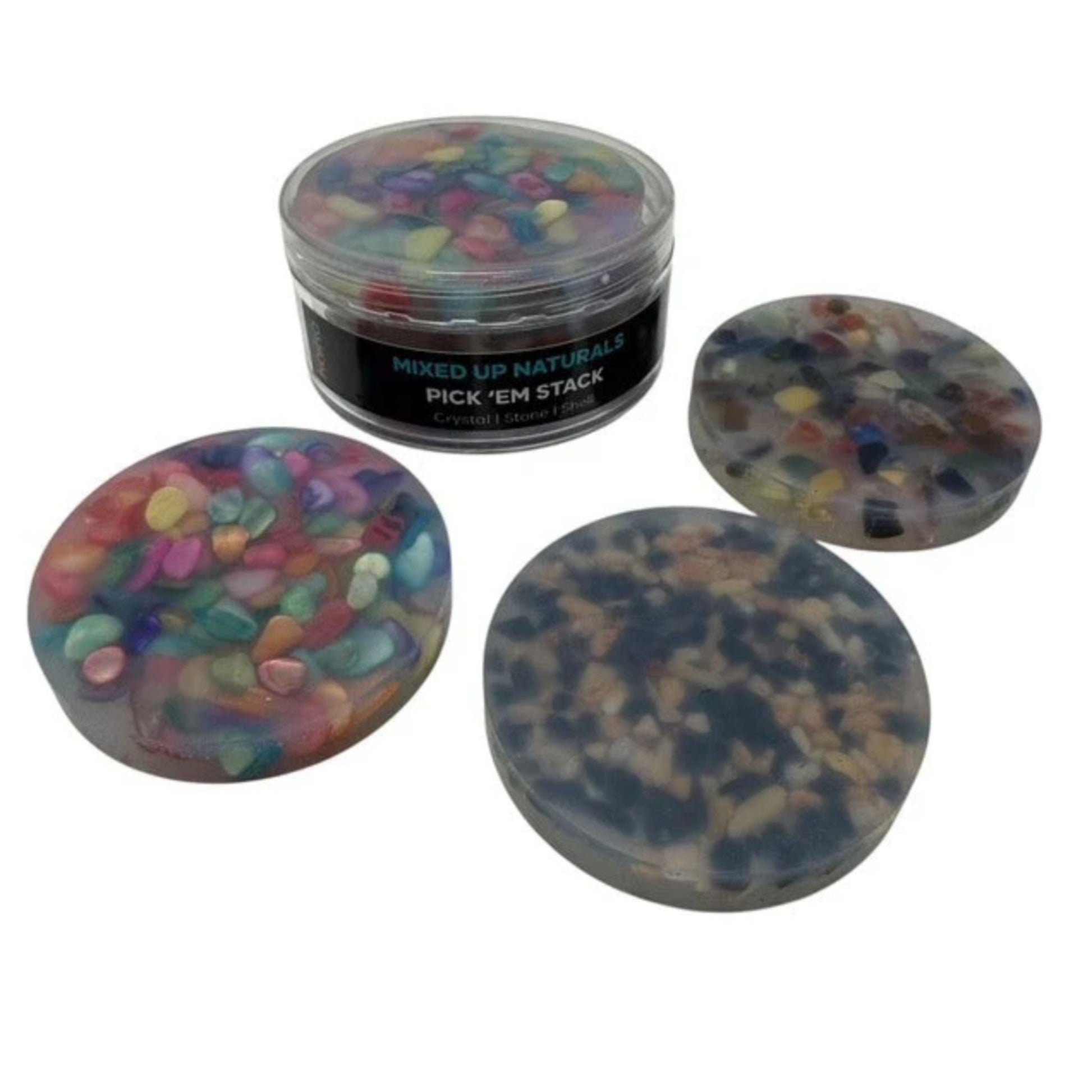 Naturals Pick Em Stack Stone 3-Pack Refills with a container labeled 'Mixed Up Naturals' on a white background