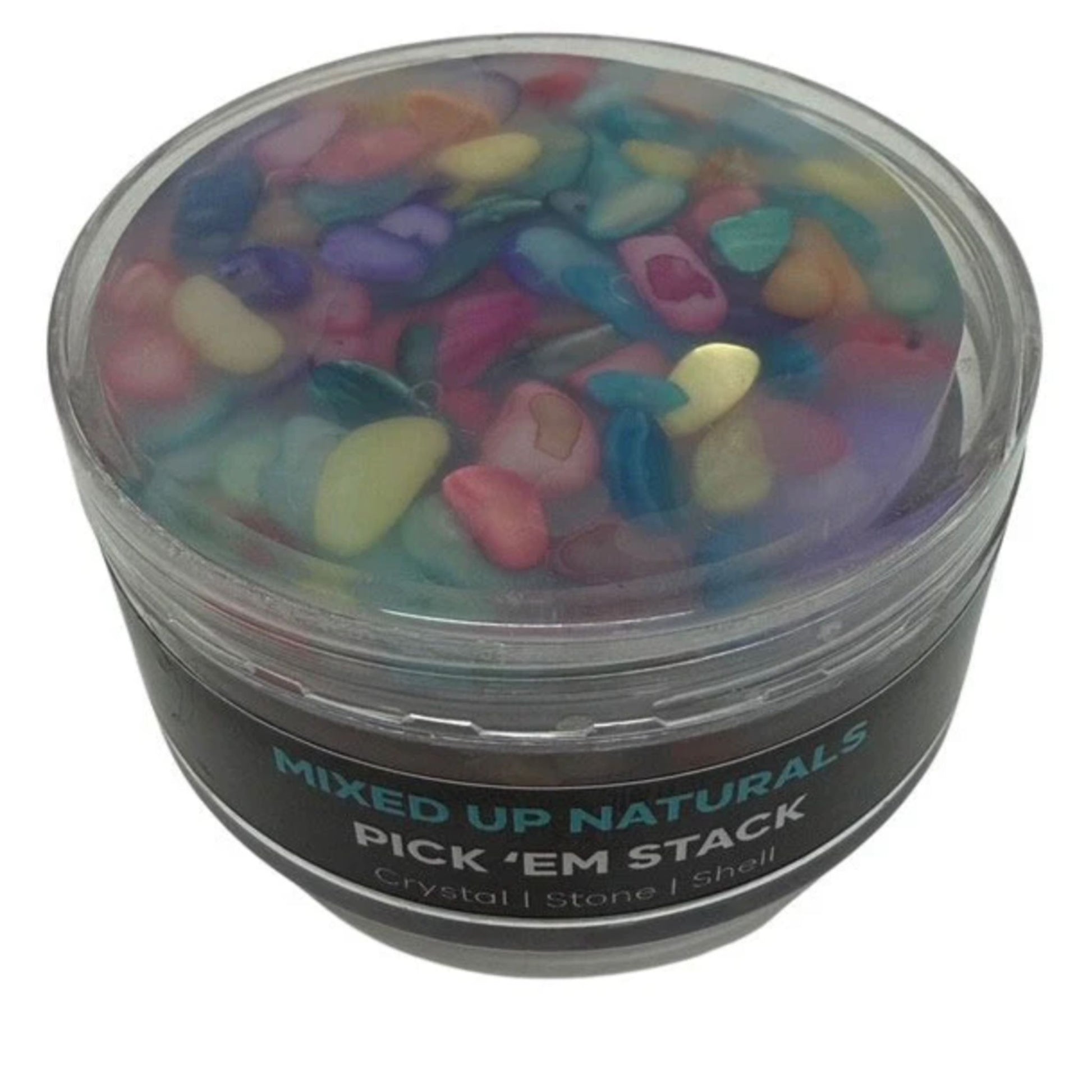 Clear container with Naturals Pick Em Stack 3-Pack Refill on a white background labeled 'Mixed Up Naturals Pick 'Em Stack' on a white background