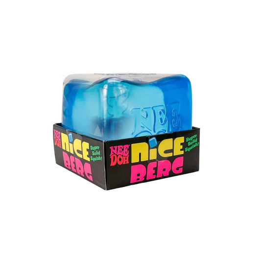 Blue NeeDoh Niceberg ice cube squishy stress ball in packaging against a white background