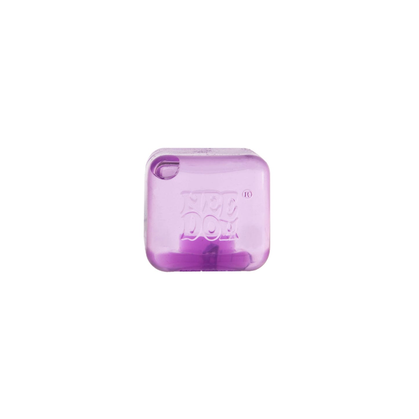 Purple NeeDoh Teenie Nice Ice Baby ice cube squishy stress ball against a white background