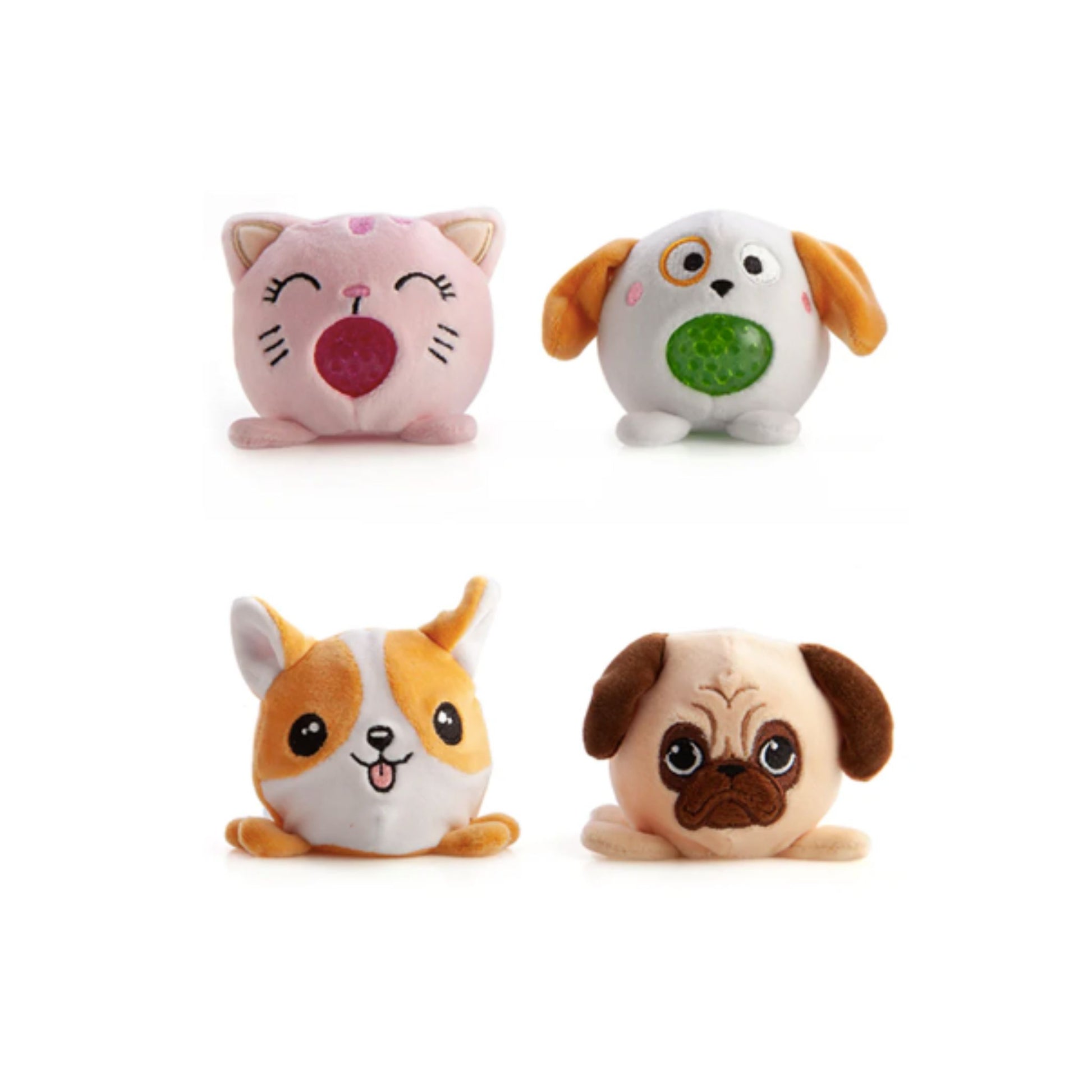Assortment of Pets Plush Ball Jellies squishy toys - Corgi, Pug, Cat, Dog
