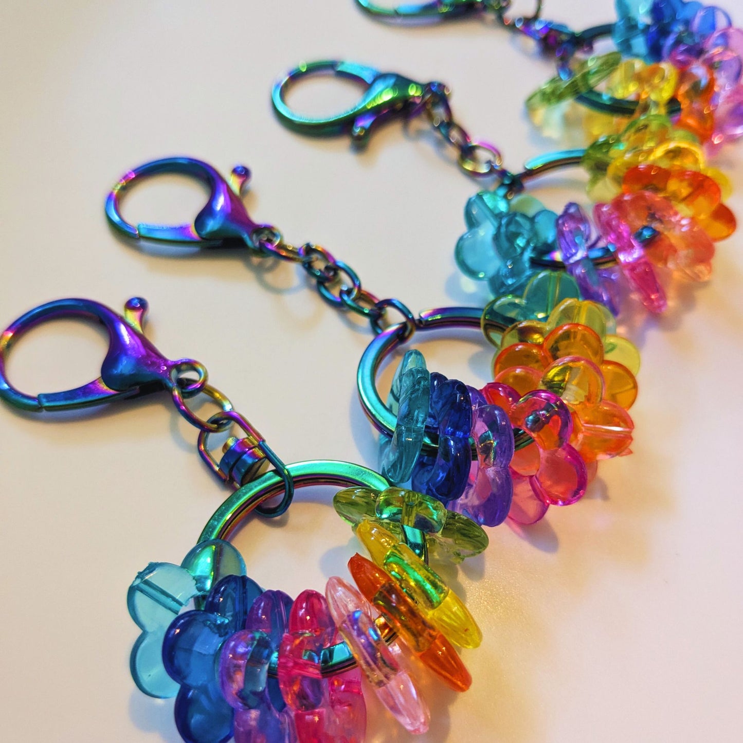 Rainbow Drop Oil Slick Keychain Fidget with Rainbow Beads