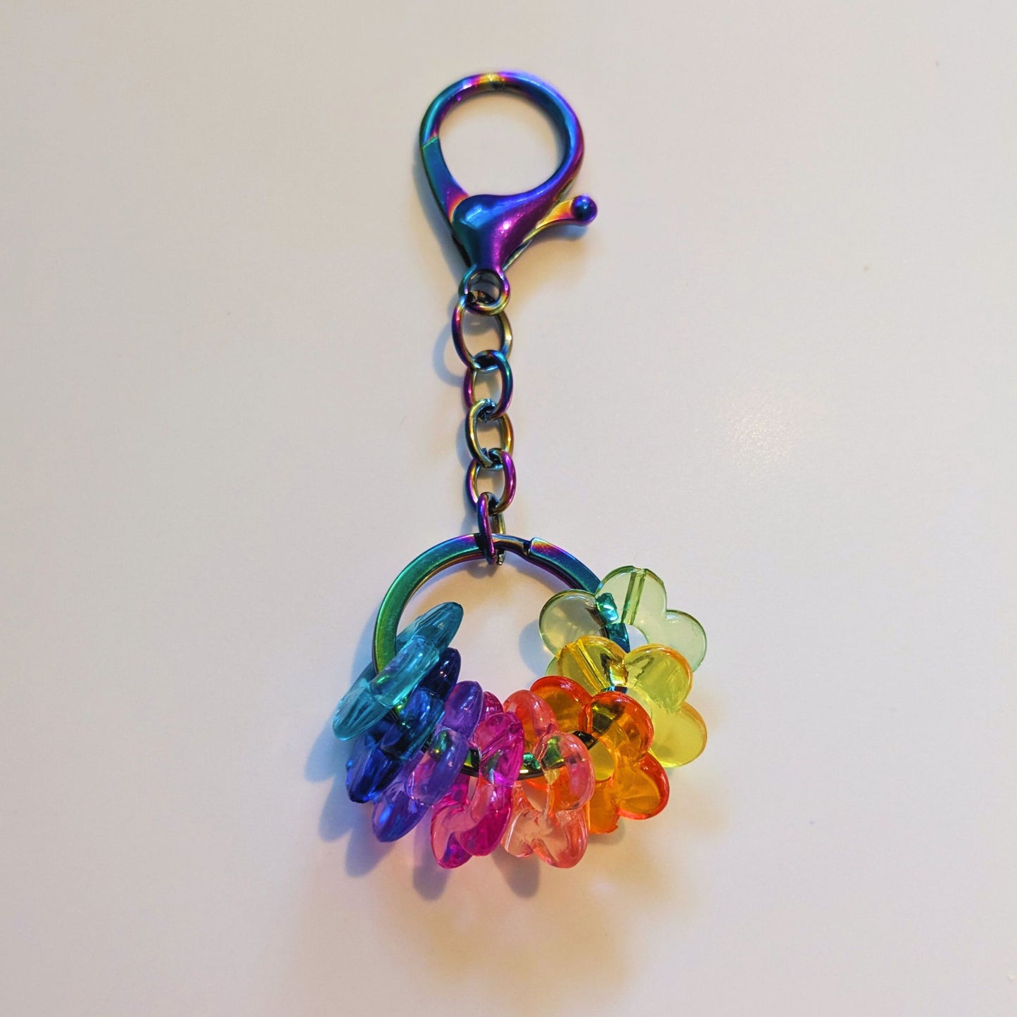 Rainbow Drop Oil Slick Keychain Fidget with Rainbow Beads