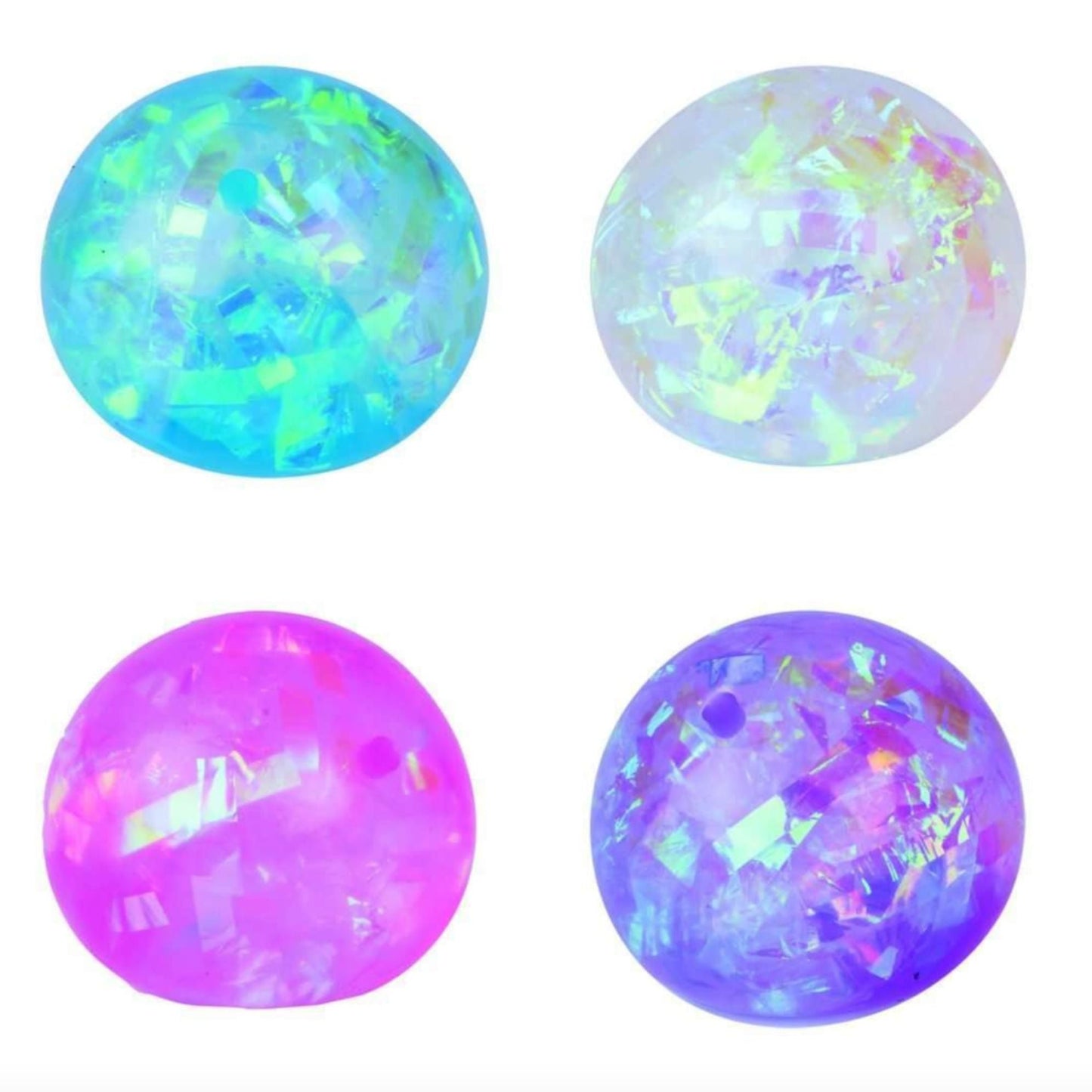 Smoosho's Crystal Ball Stress Ball Squishies in Blue, Clear, Pink and Purple with box