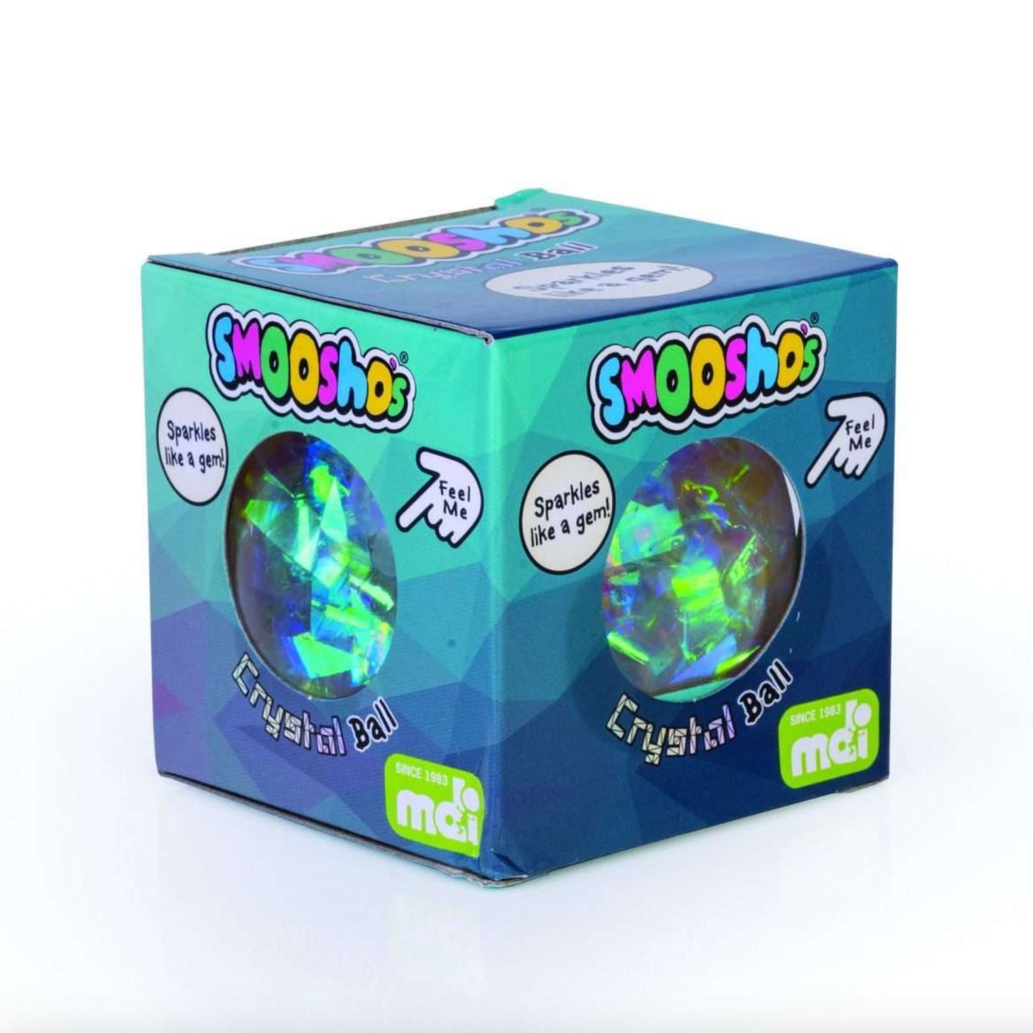 Smoosho's Crystal Ball Stress Ball Squishy in Blue in packaging box