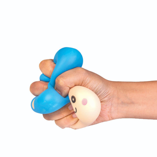 Hand squeezing Smooshos Mushroom Squishy Stress Ball in Blue