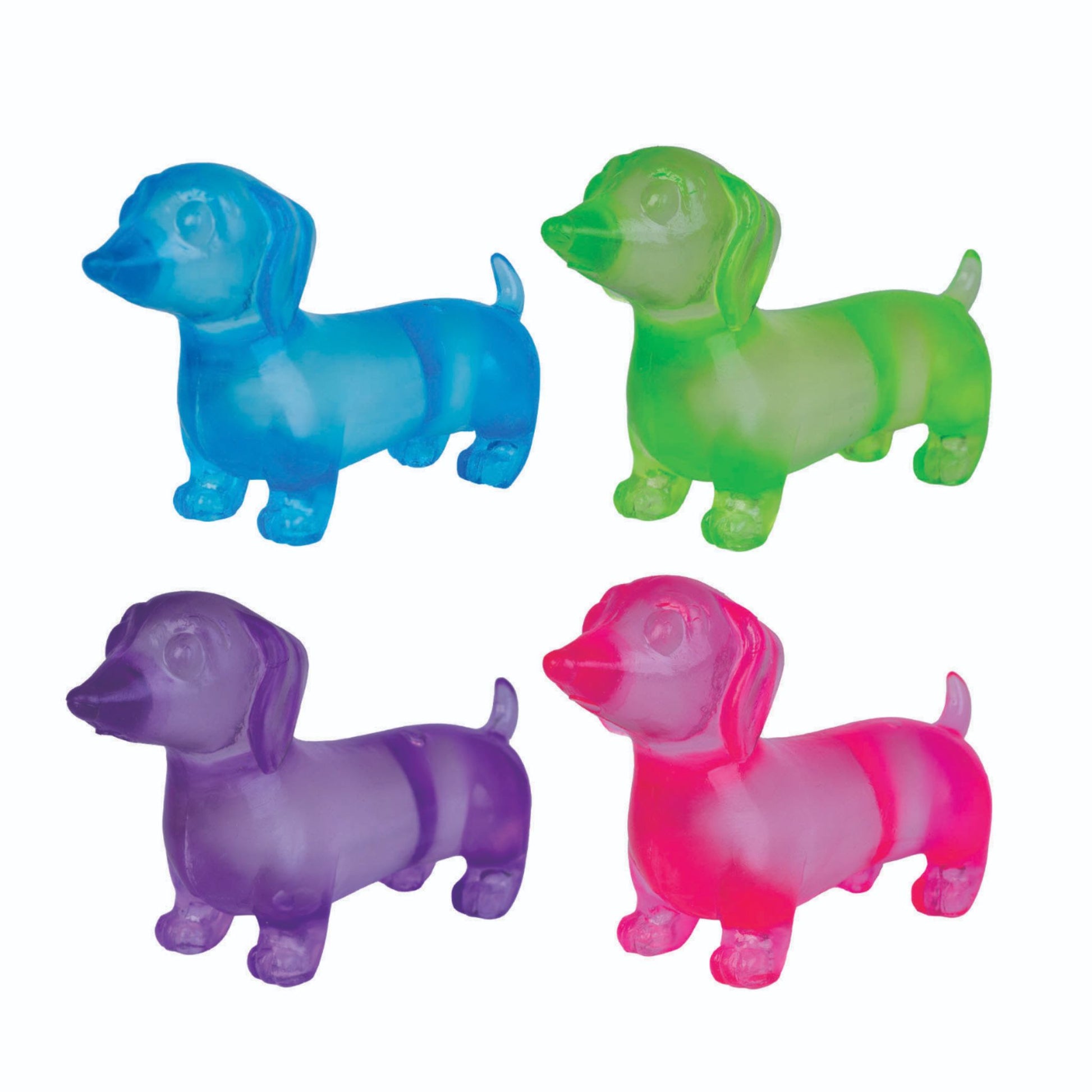 Smooshos Super Squeeze Dachshund Stress Ball Squishy in Blue, Green, Purple and Pink