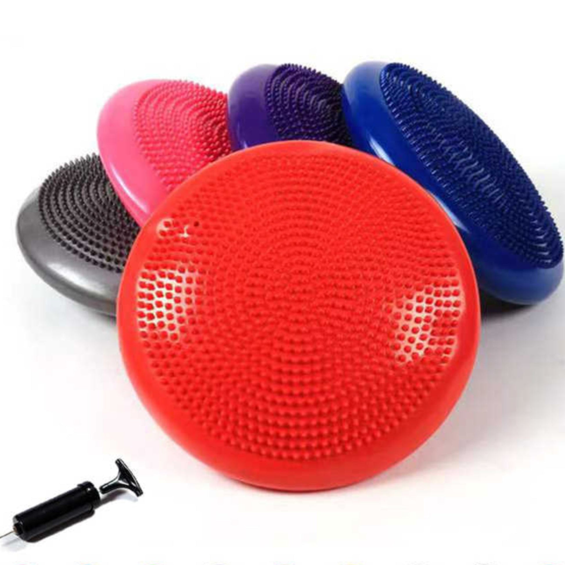 Wobble balance cushion with Hand Pump in red, blue and silver
