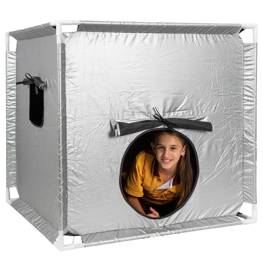 Child inside Sensory Blackout Tent Zen Tent
