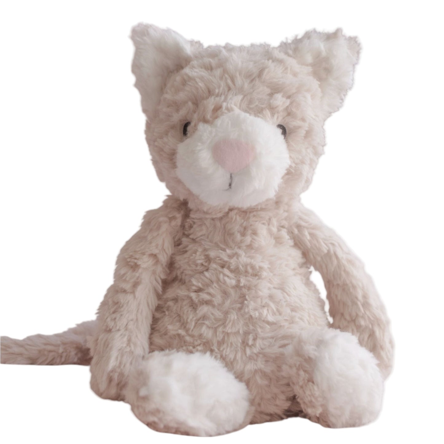 Weighted plush cat stuffed animal on a white background