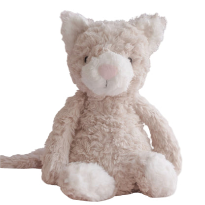 Weighted plush cat stuffed animal on a white background