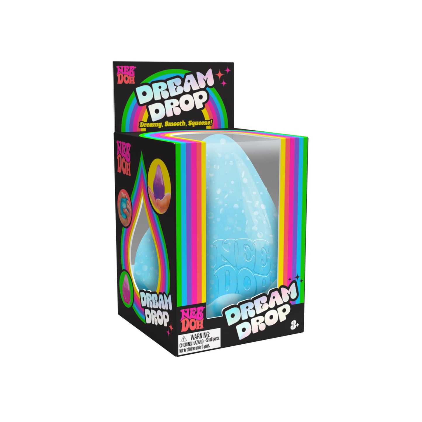 NeeDoh Dream Drop blue squishy ball in packaging on a white background