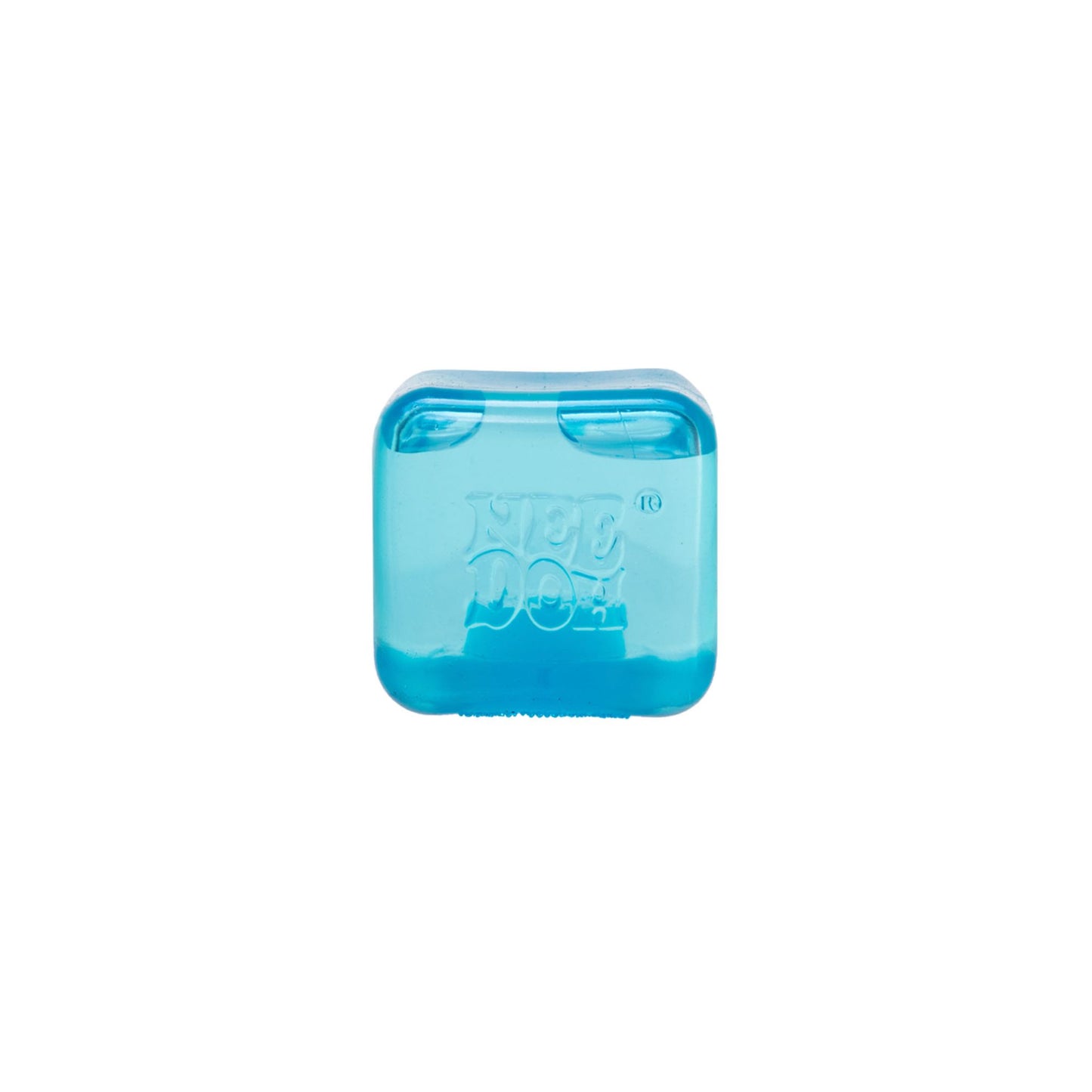 Blue NeeDoh Teenie Nice Ice Baby ice cube squishy stress ball against a white background