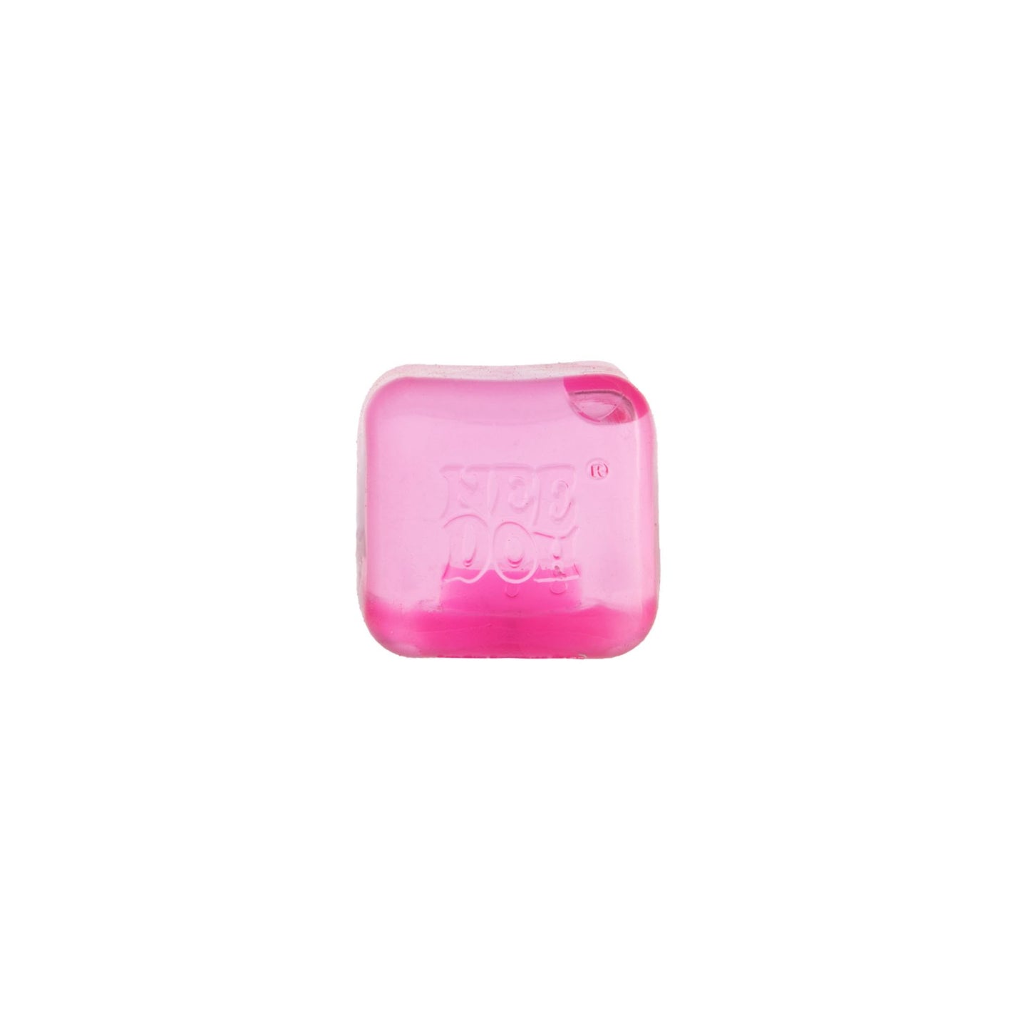 Pink NeeDoh Teenie Nice Ice Baby ice cube squishy stress ball against a white background