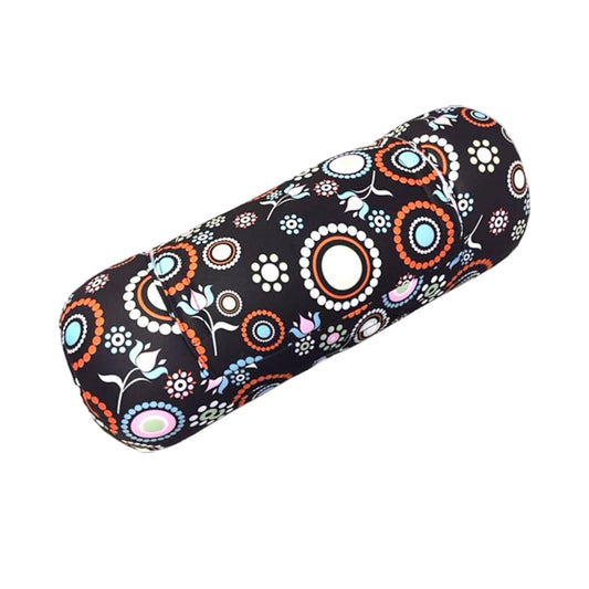Decorative cylindrical vibrating pillow with floral pattern on a white background