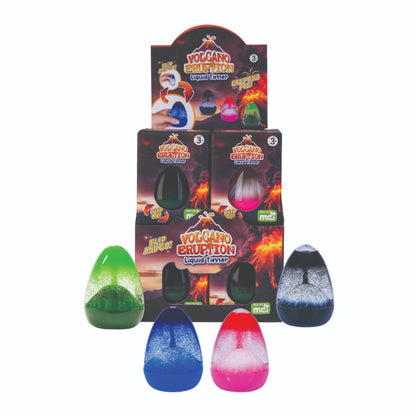 Display of Volcano Eruption liquid fountains with packaging on a white background