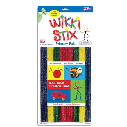 Packaging of Wikki Stix Primary Pack with colorful sticks inside